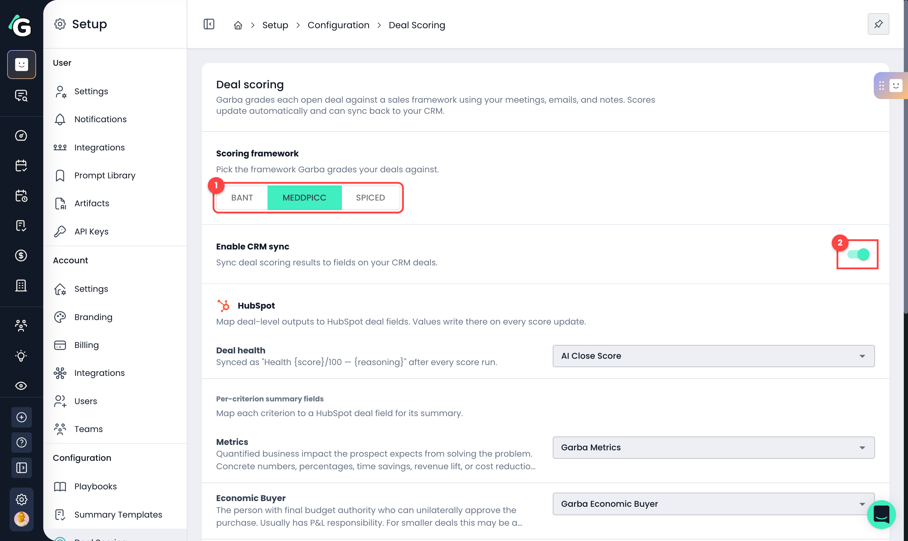 Deal scoring framework picker