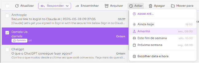 Adiar e-mails para reaparecerem depois