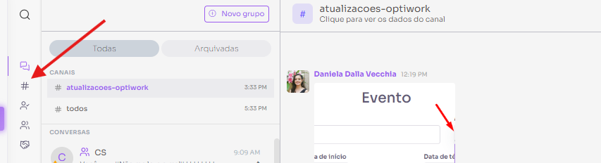 Canais de texto no Talk