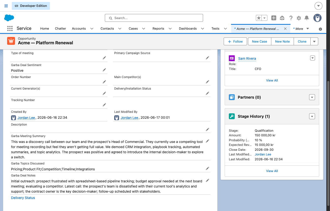 Synced values shown on a Salesforce opportunity