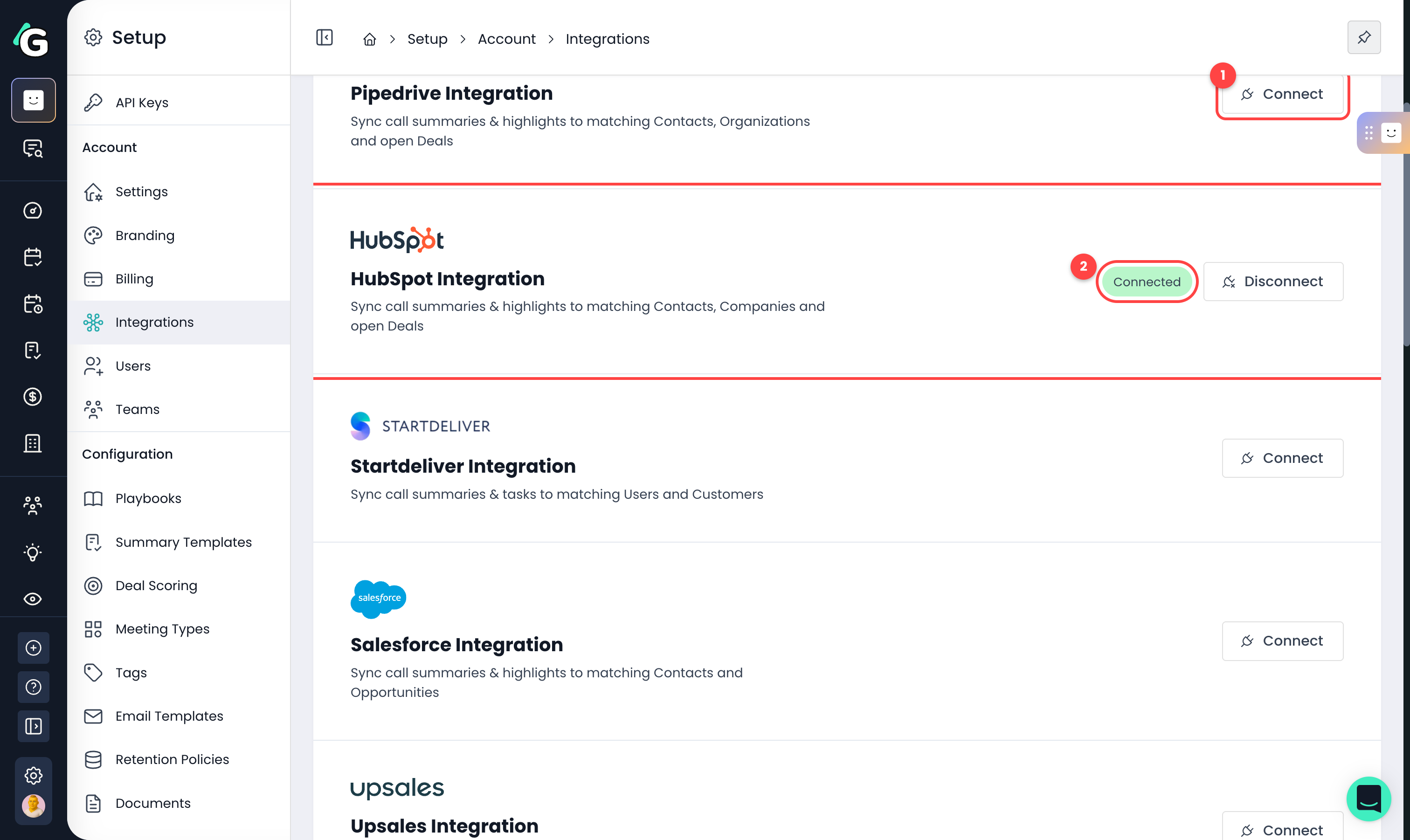 CRM integrations page