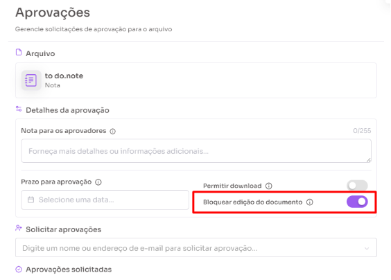 Gerenciamento do bloqueio de arquivos em aprovações