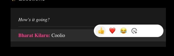 Delivered Issue reply on web with the quick-reaction menu showing thumbs up, heart, laughing, and add-reaction controls.