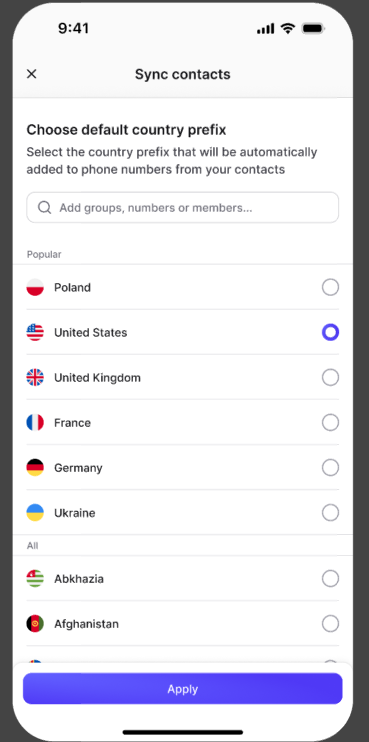 Prefix selection screenshot
