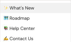 Letterloop web More menu showing What's New, Roadmap, Help Center, and Contact Us.