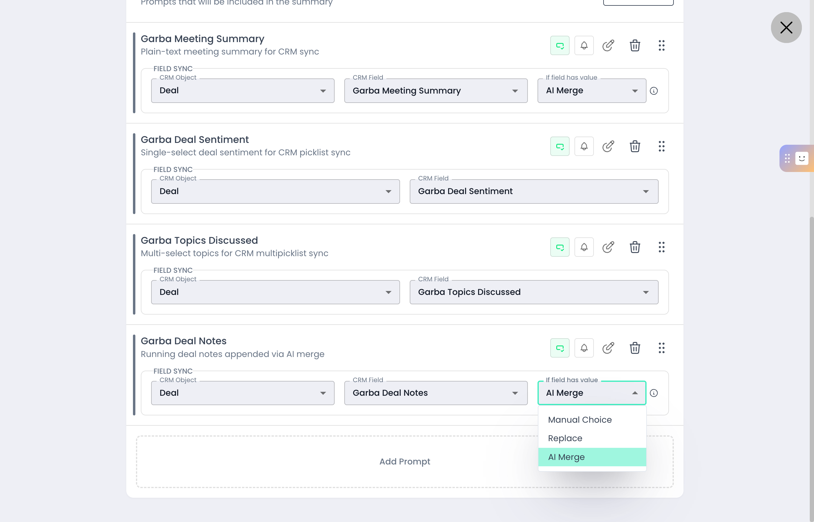If field has value options: Manual Choice, Replace, AI Merge