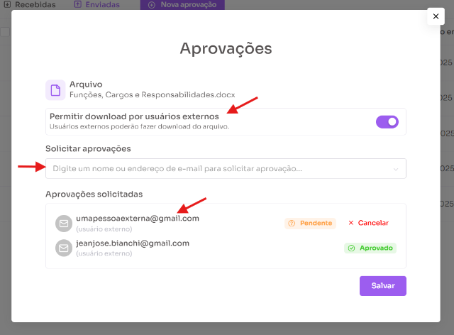 Aprovação externa de documentos