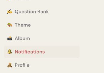 Letterloop web sidebar with Notifications highlighted between Album and Profile.