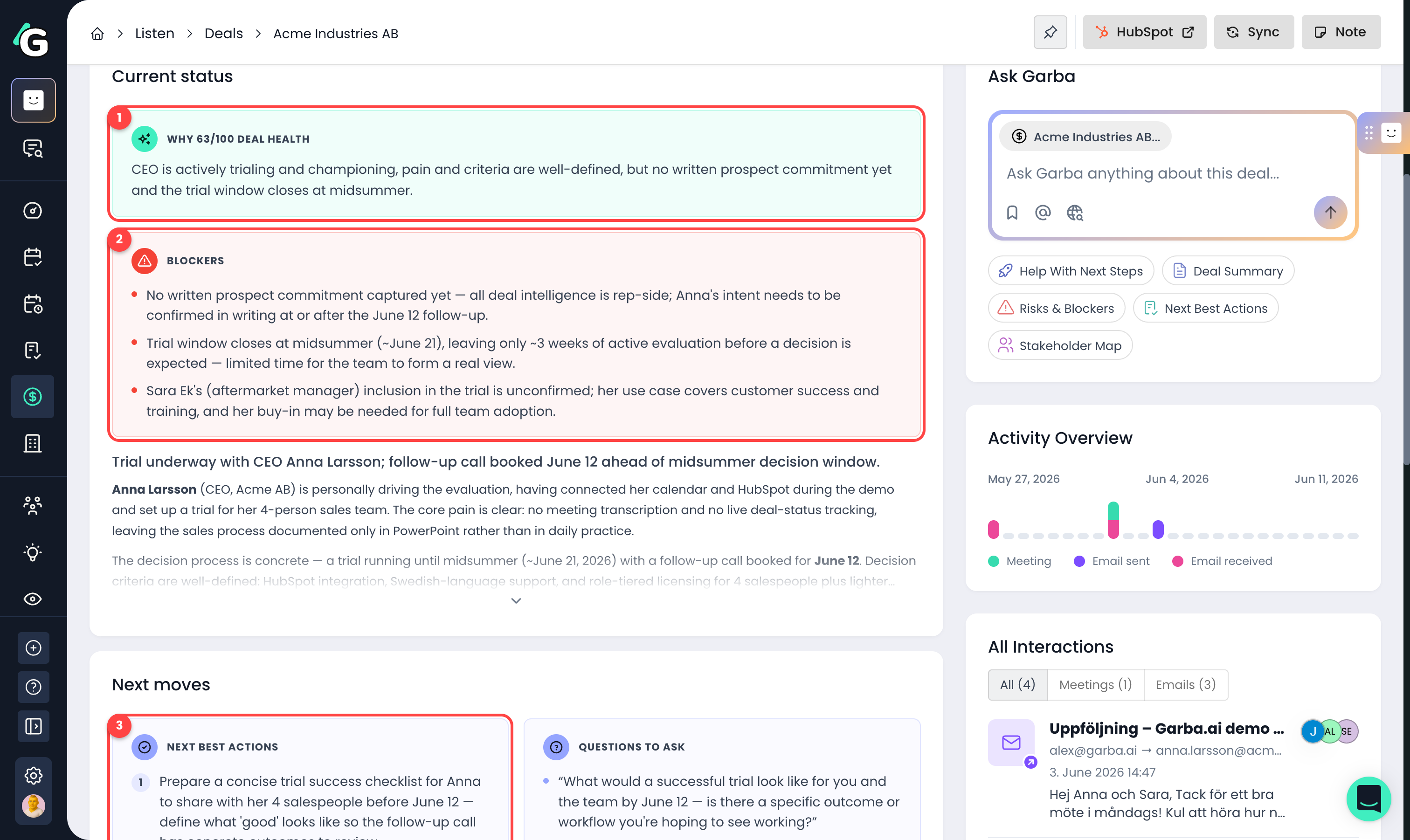 Current status with blockers and next best actions