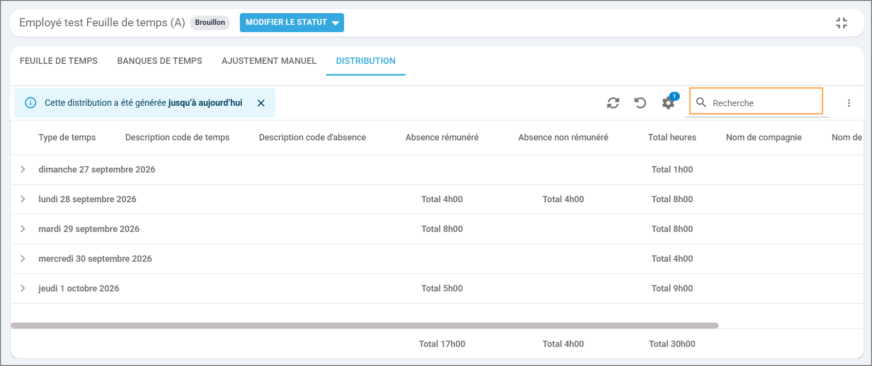 Champ Recherche dans Distribution, encadré en orange