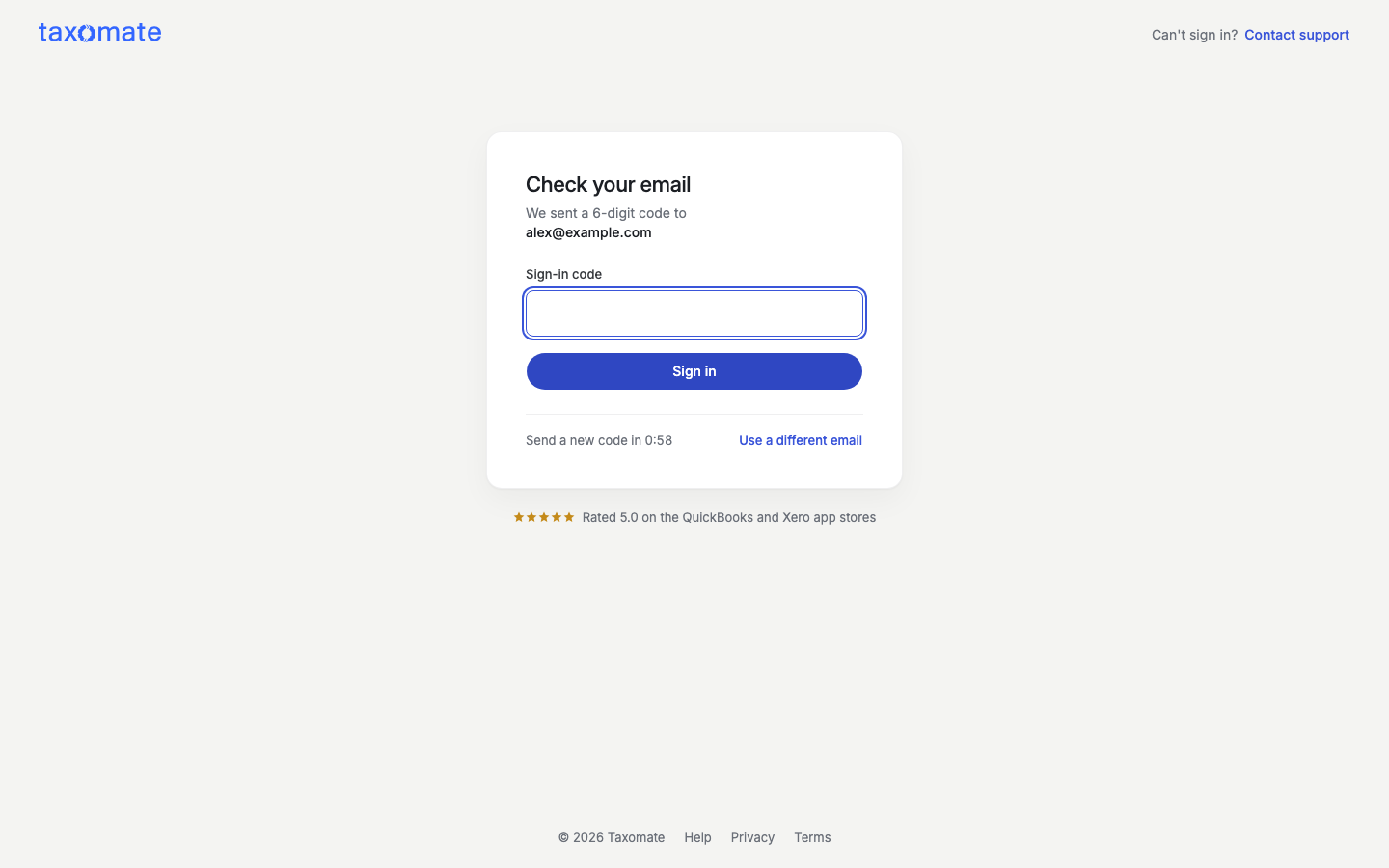 Check your email screen asking for the 6-digit sign-in code