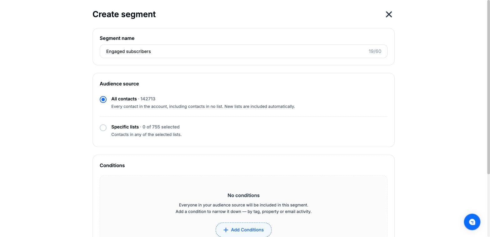 Mailercloud segment builder screenshot