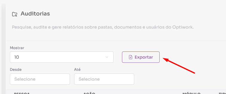 Exportação de relatório de auditoria em CSV