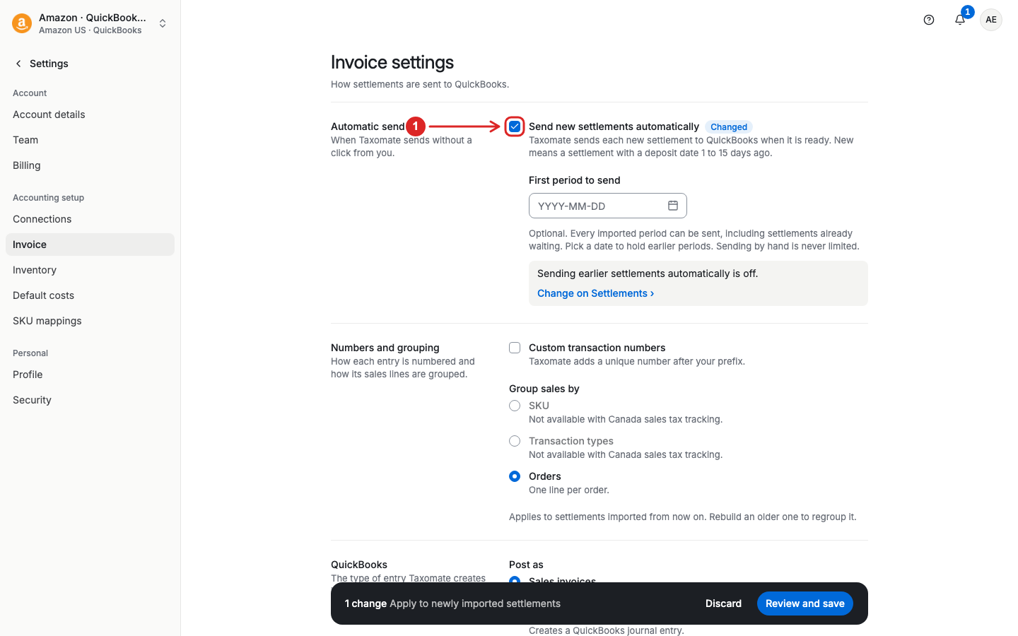Automatic sending option in Invoice settings