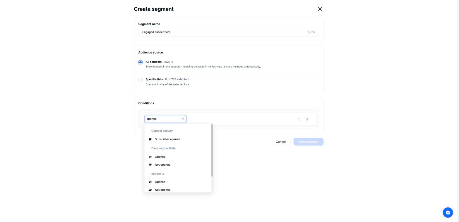 Mailercloud segment builder screenshot