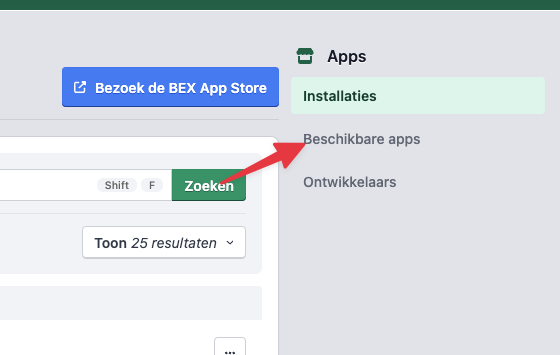 Booking Experts App Store with Available apps in the menu