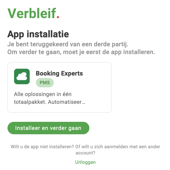 Verbleif App installation with Install and continue button
