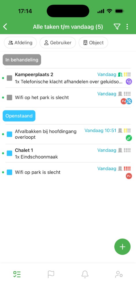 De mobiele app met taken van vandaag