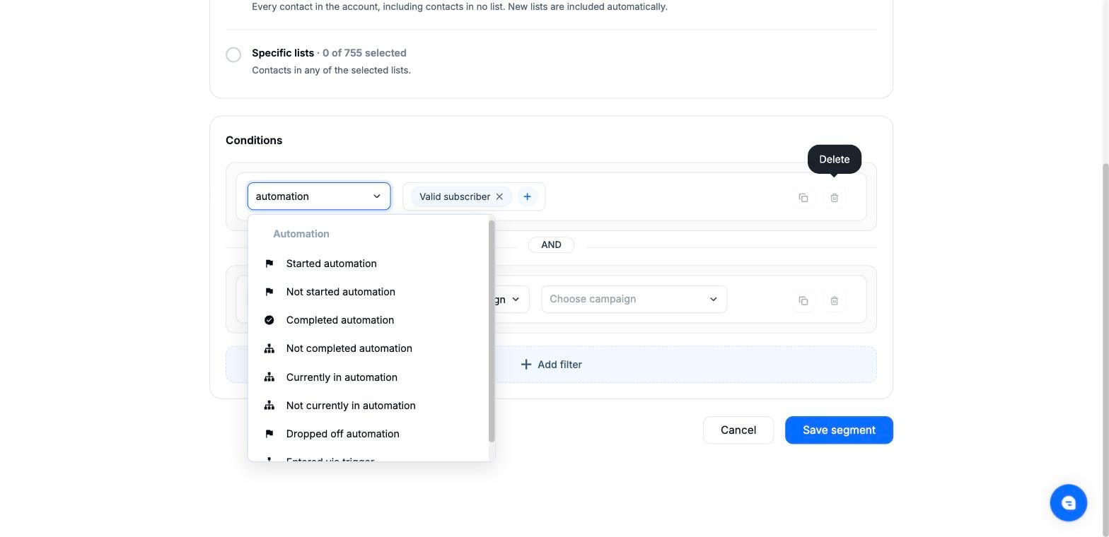 Mailercloud segment builder screenshot