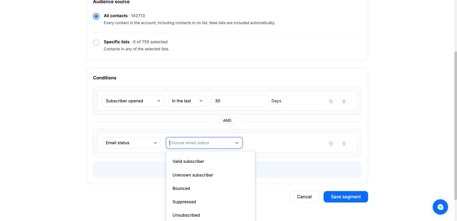 Mailercloud segment builder screenshot