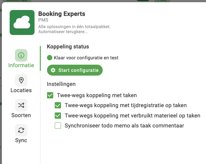 Verbleif Appstore Booking Experts with Start configuration button