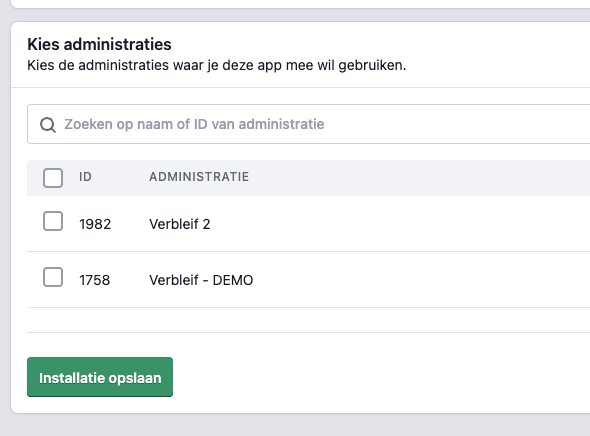 Screen to choose administrations in Booking Experts