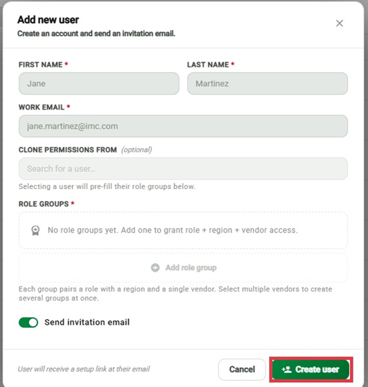 Add new user modal