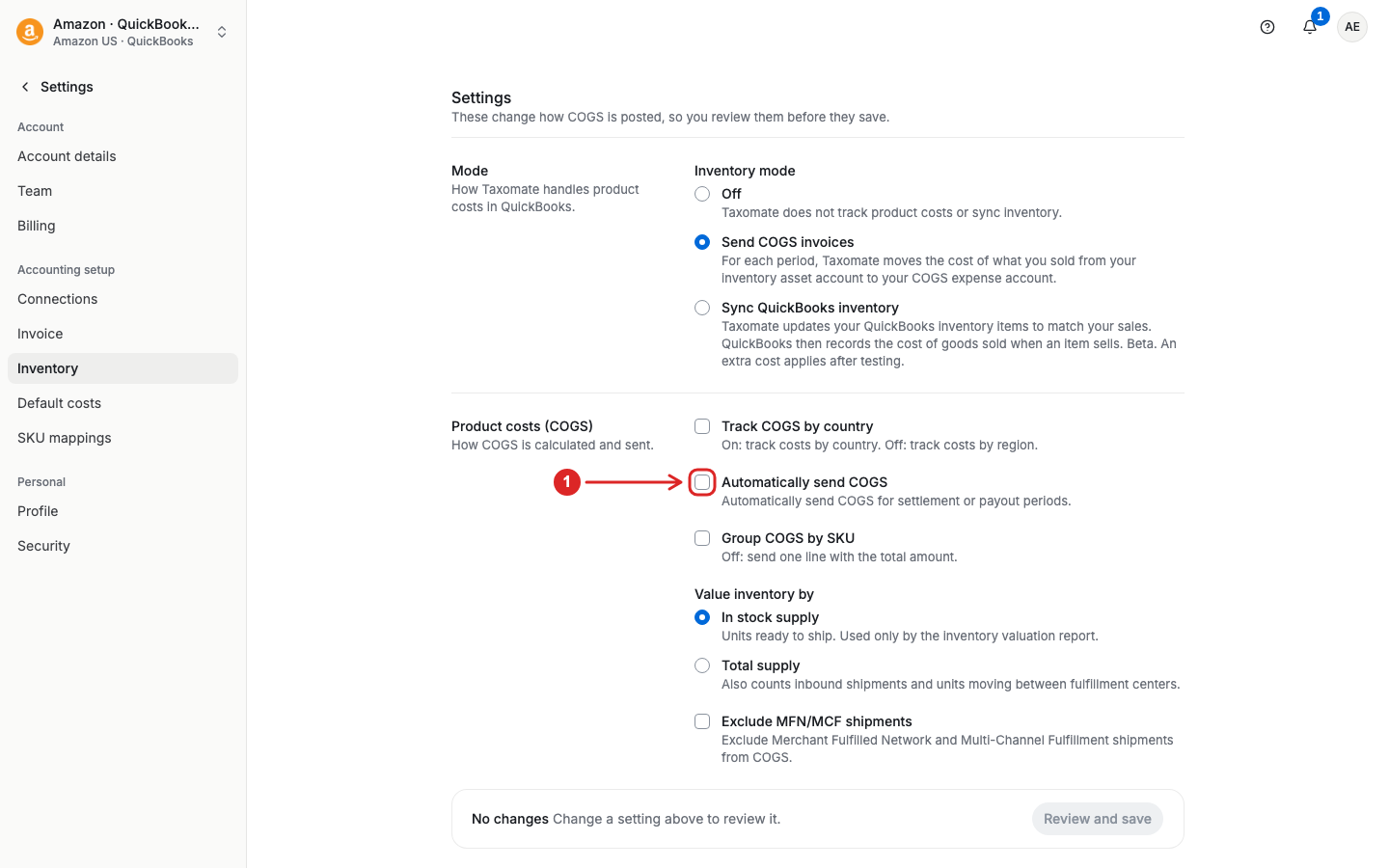 Automatically send COGS option