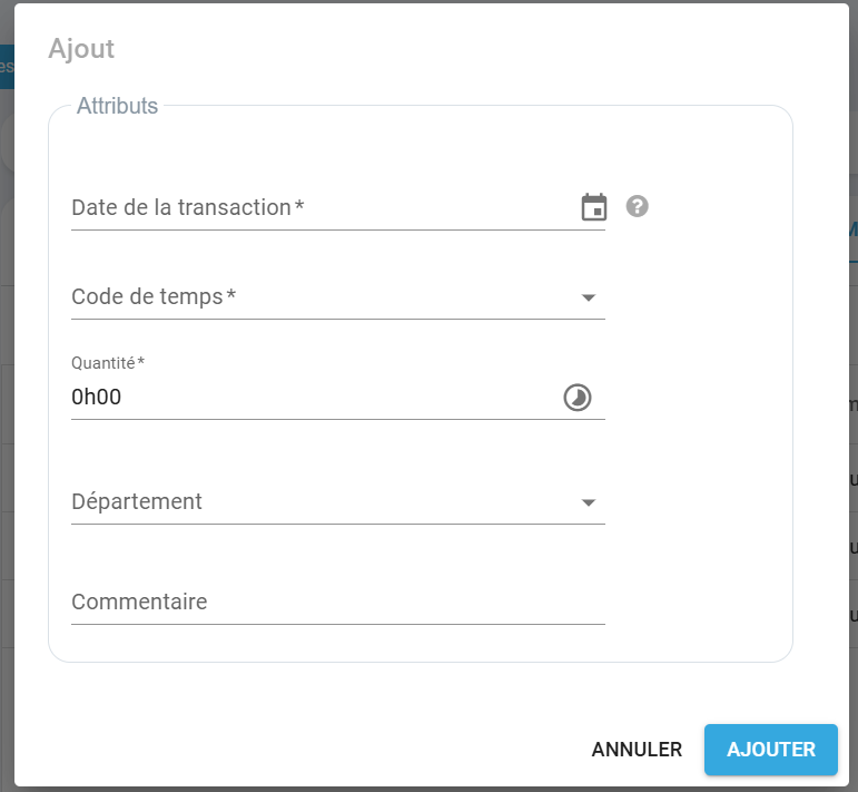 Fenêtre Ajout d’un ajustement manuel