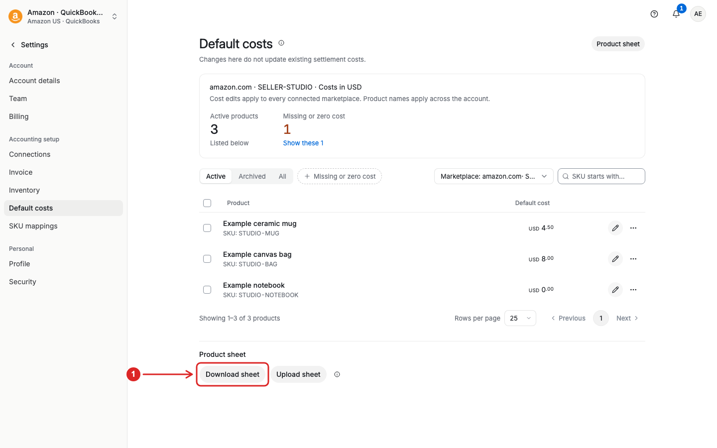 Download and upload the product cost sheet