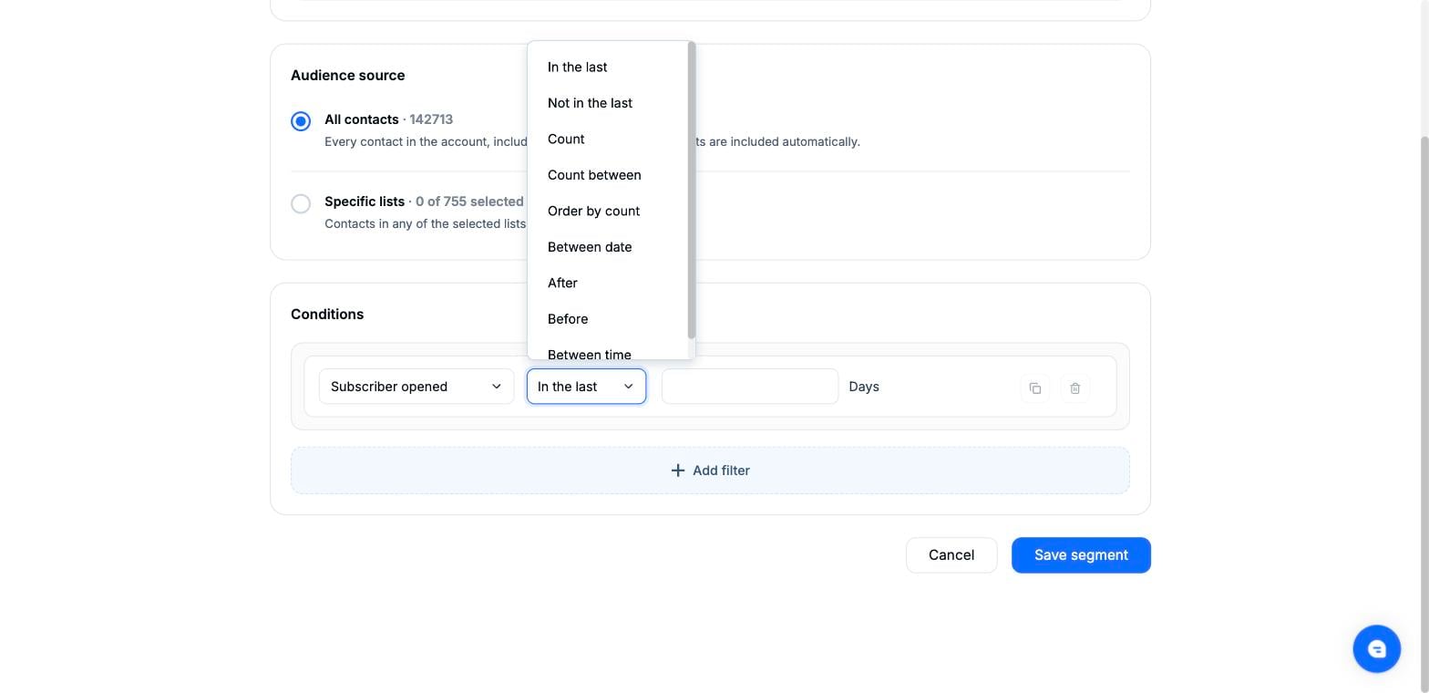 Mailercloud segment builder screenshot