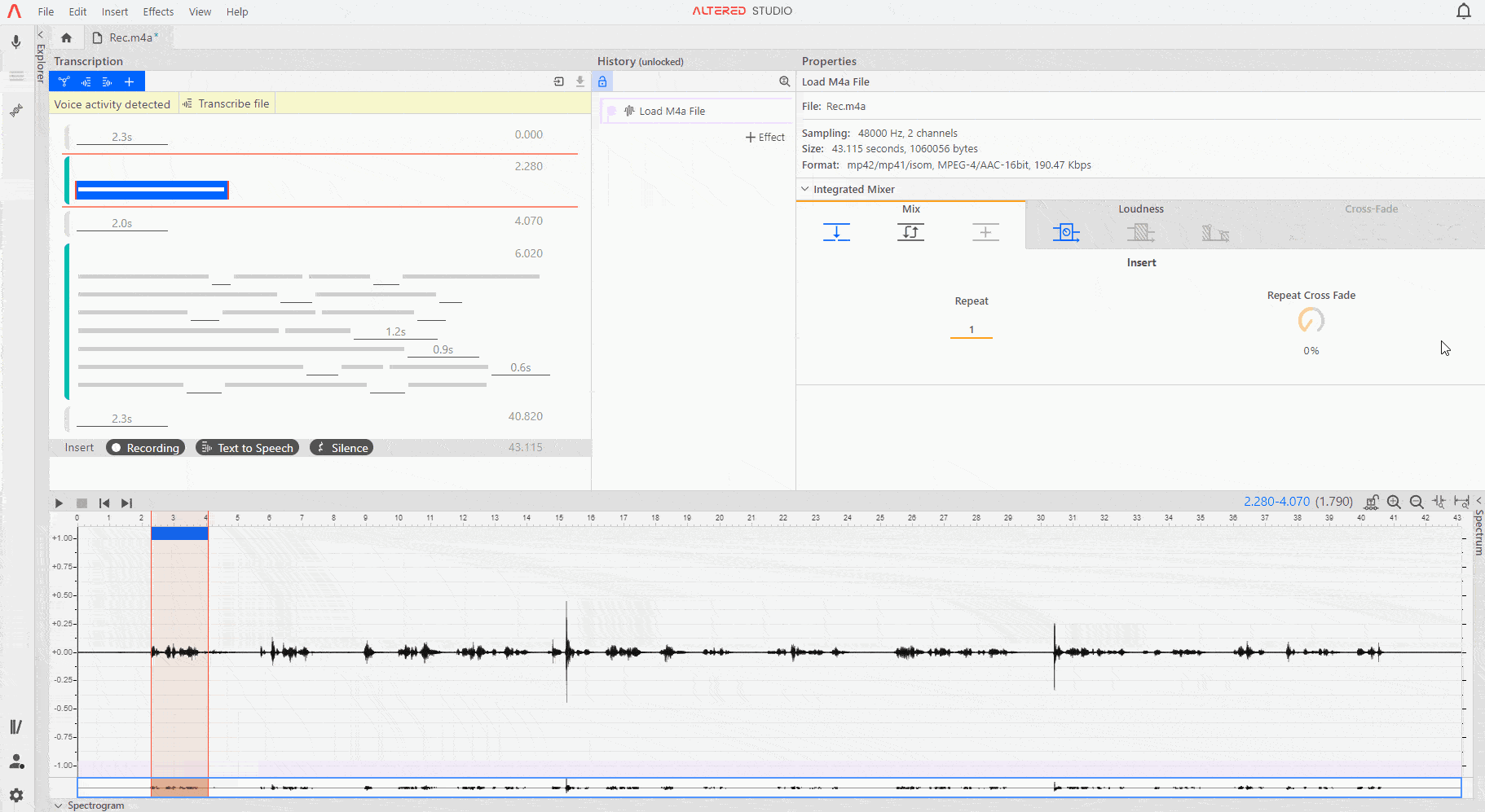 How do I add transcripts for narration or audio snippets
