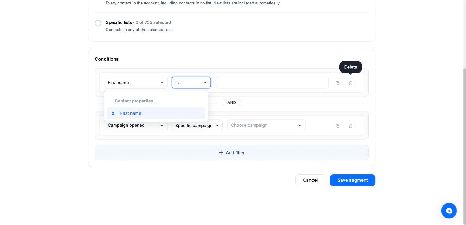 Mailercloud segment builder screenshot