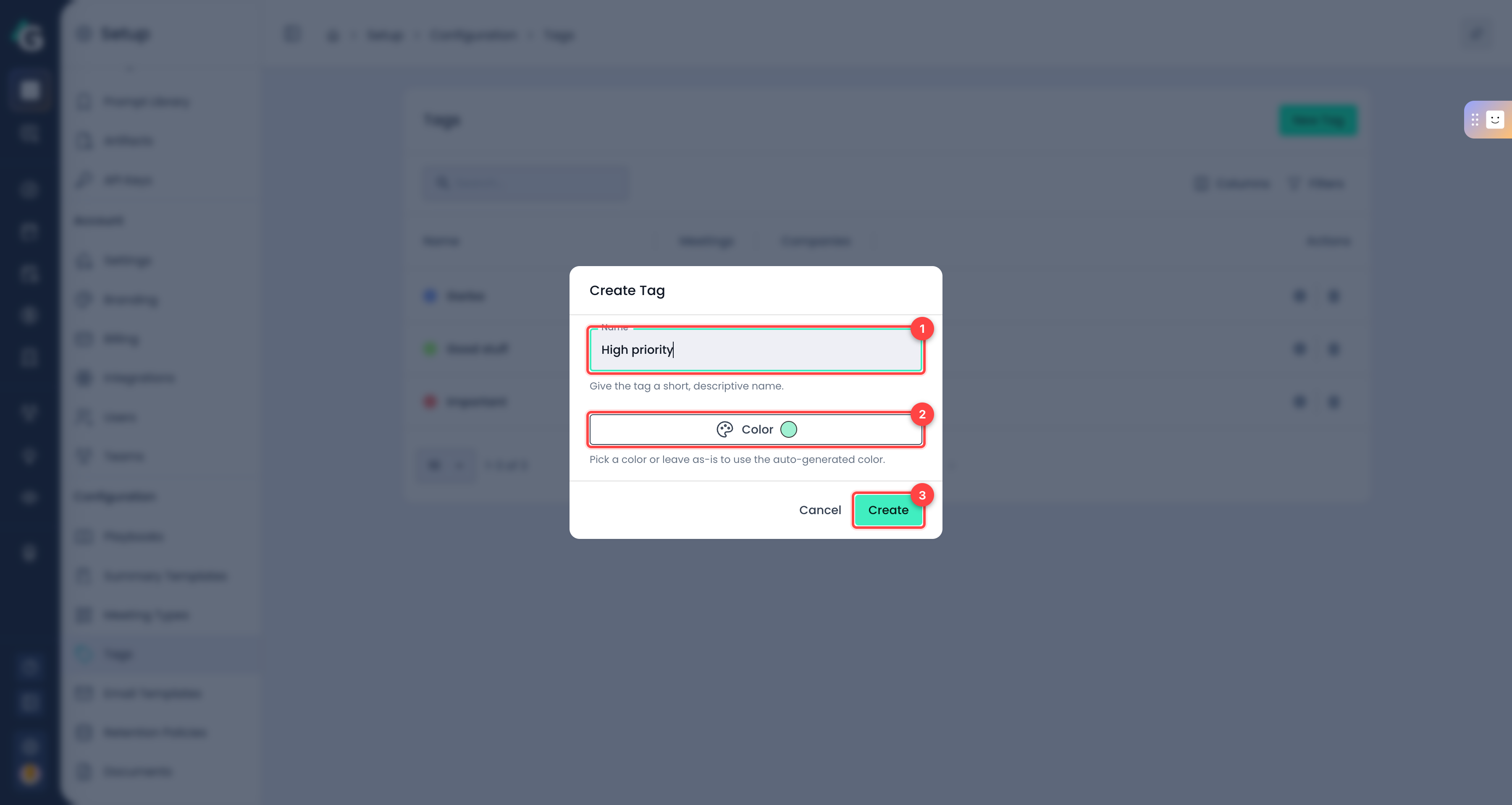 The Create Tag dialog
