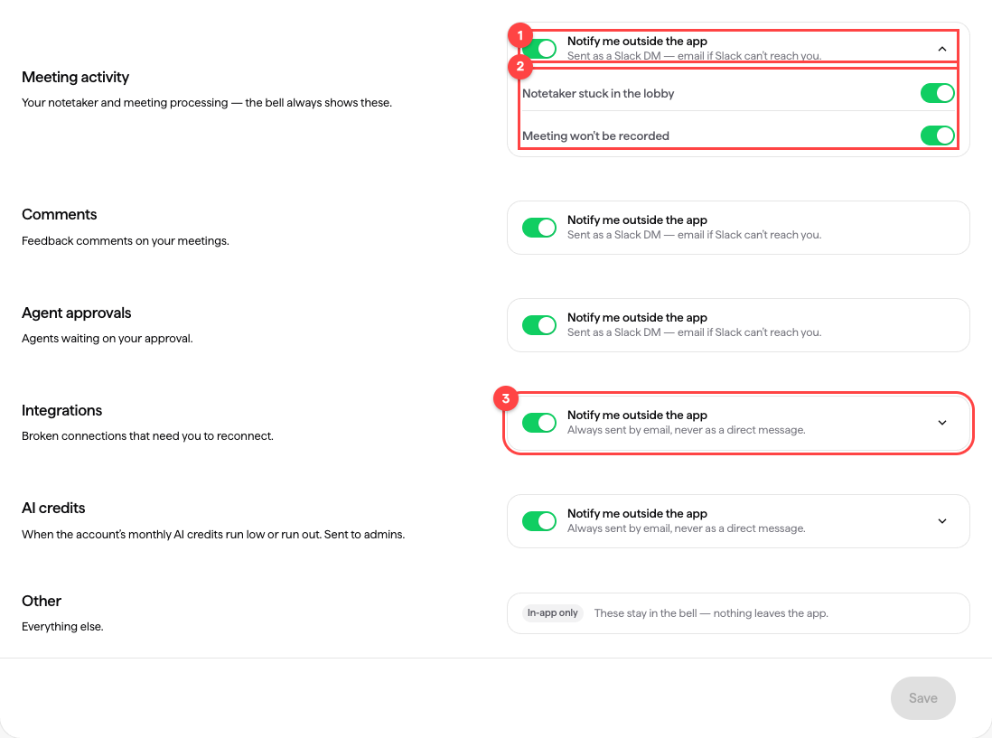 The Alerts settings