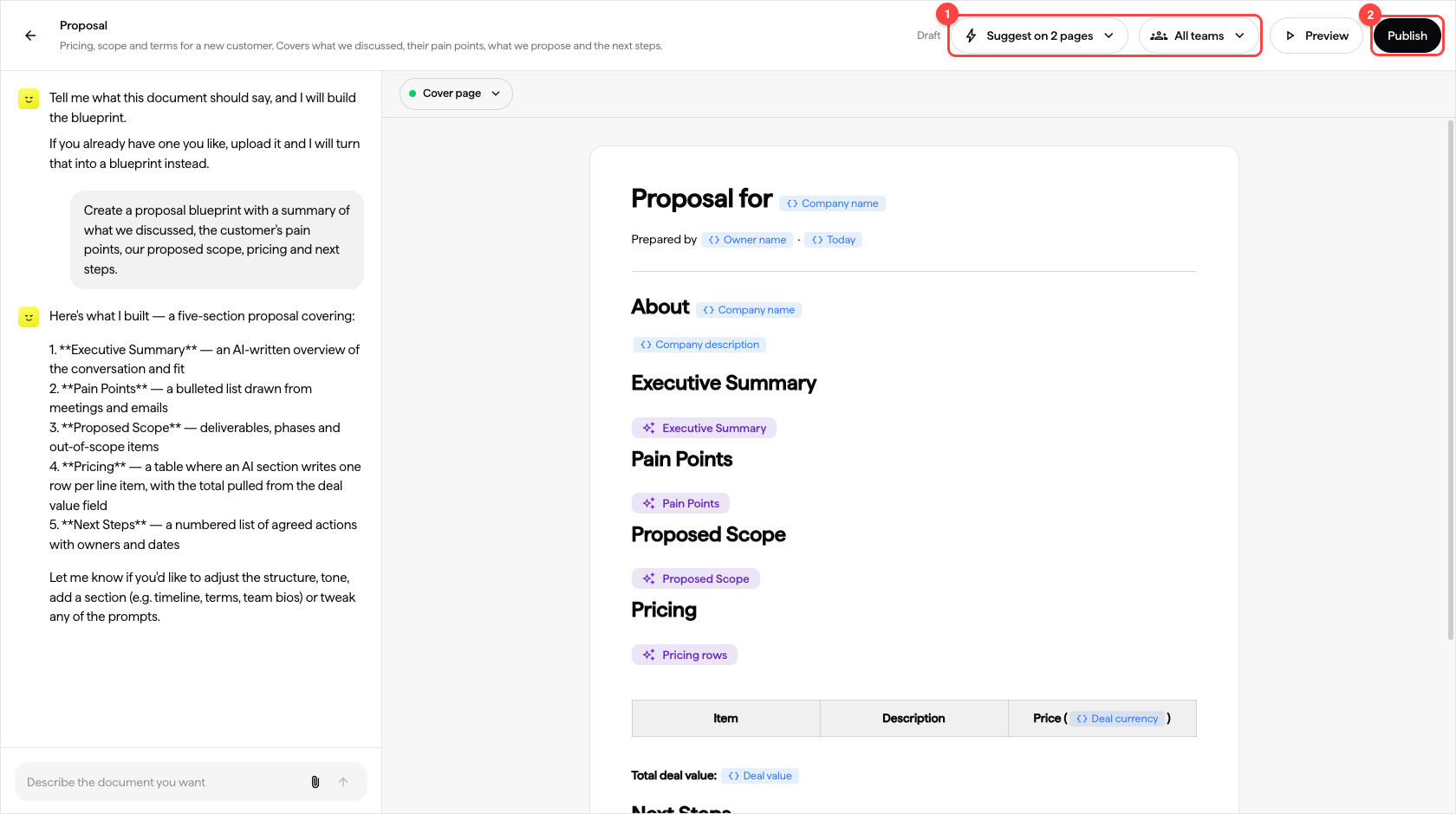 Publishing the blueprint and choosing where it is suggested