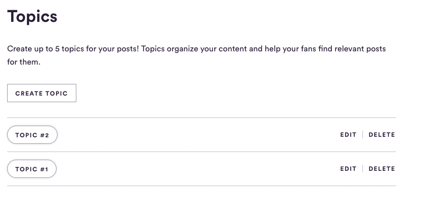 Topic list on the creator backend