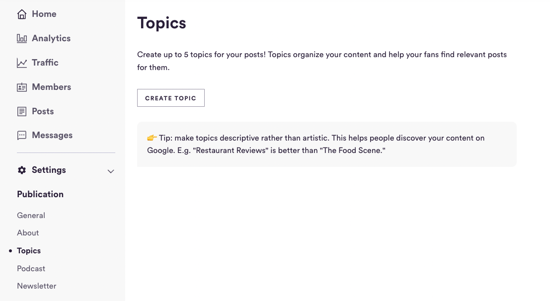 Setting up topics in the creator backend