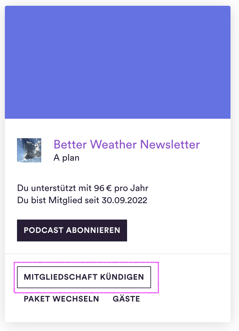 Beispiel Mitgliedschaftskarte mit Kündigen-Button