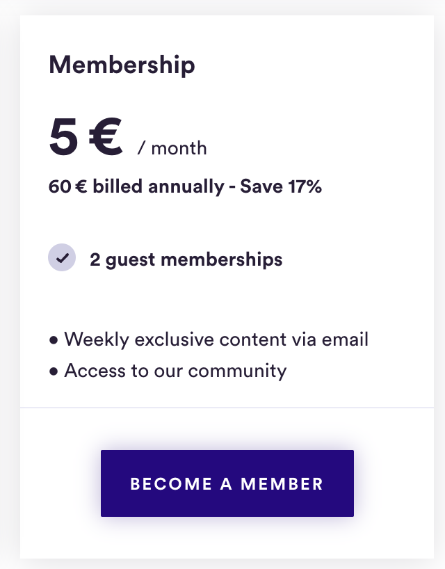 Screenshot of an example membership plan with guest access