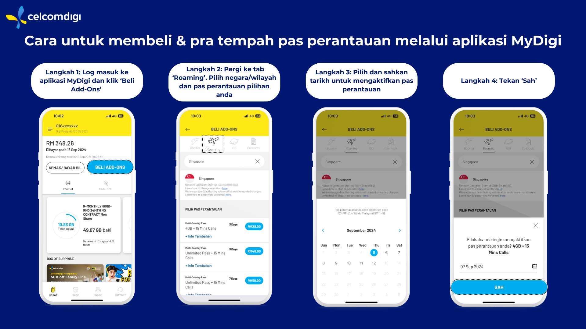 Jelajahi pas roaming CelcomDigi untuk perjalanan yang bebas khawatir. Temukan paket yang sesuai untuk perjalanan anda.