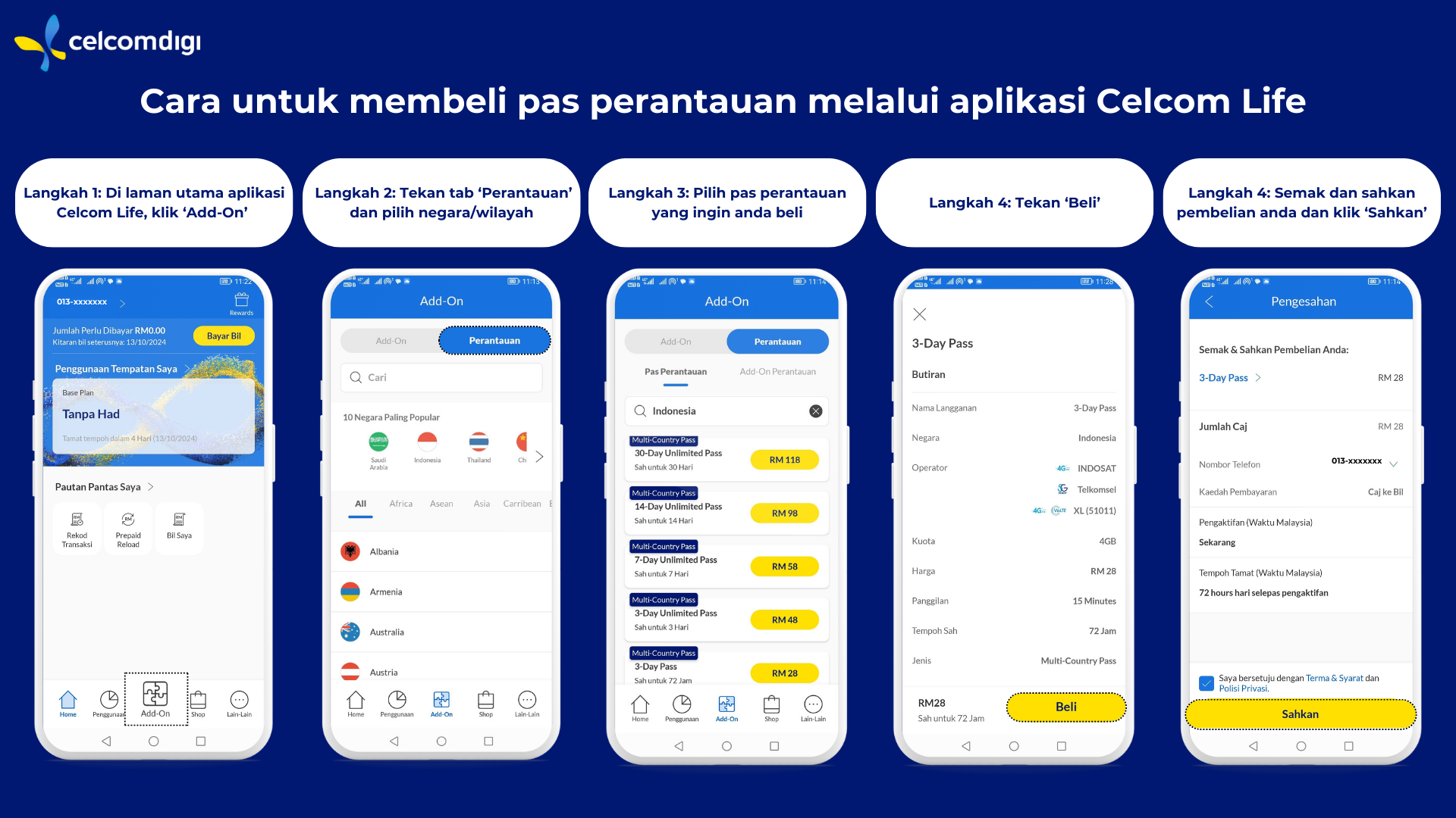 Jelajahi pas roaming CelcomDigi untuk perjalanan yang bebas khawatir. Temukan paket yang sesuai untuk perjalanan anda.