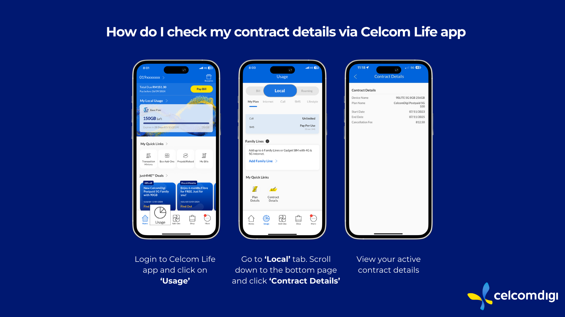 Find out how to check your contract details via Celcom Life. Visit our Knowledge Base to learn more about CelcomDigi products, offerings & more.
