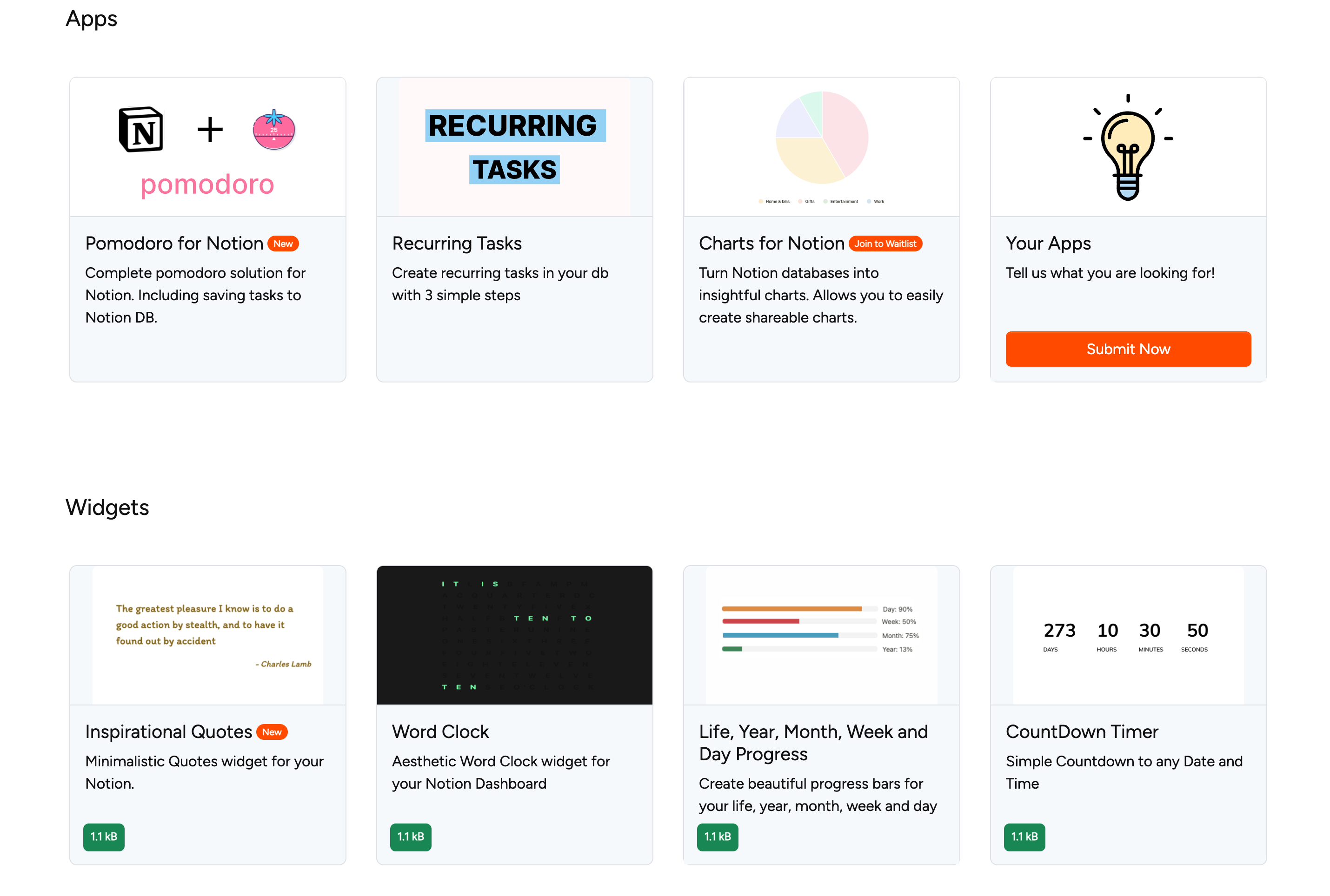 Widget overview page