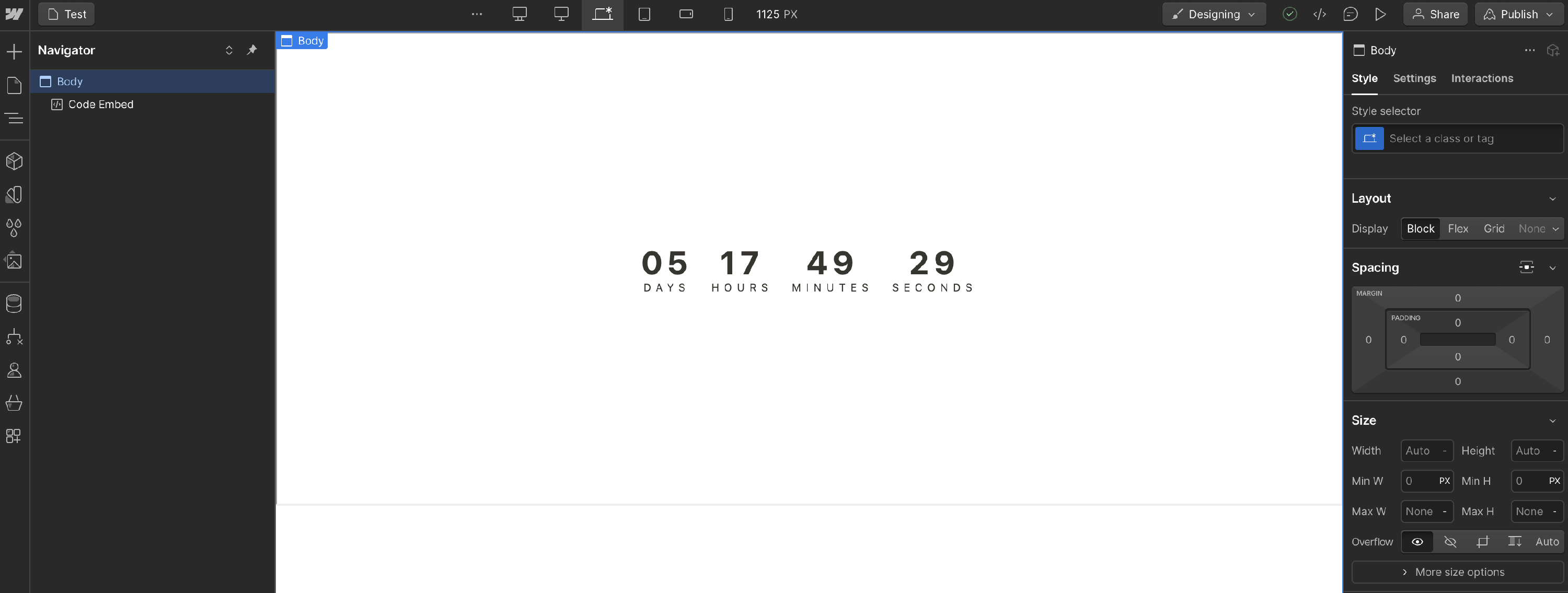 Finished embed result screenshot from Webflow