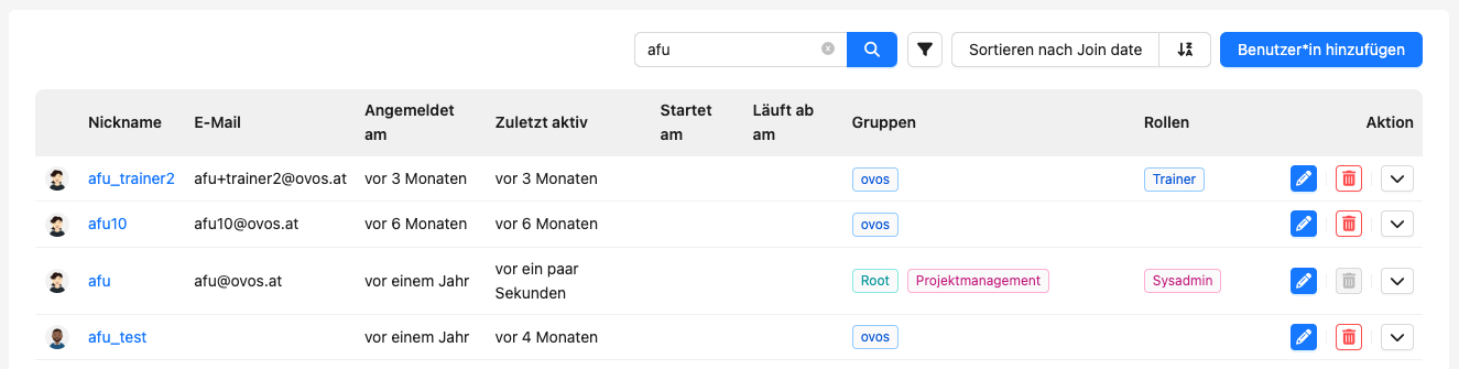 In der Benutzer*innen-Übersicht kann mithilfe der Suchleiste nach Benutzer*innen gesucht werden.