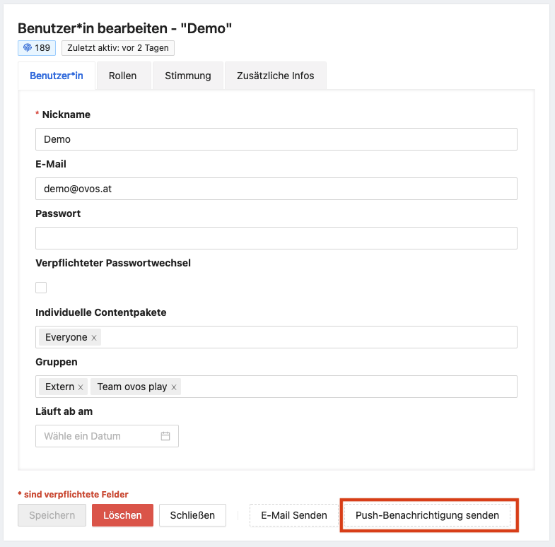 Im Benutzer*innen-Editor finden Sie untenstehend den Button 