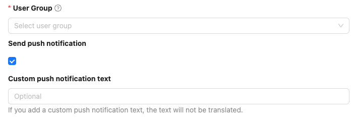 At the bottom of the notification editor you can customize the push notification text.