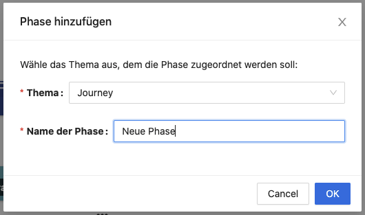 Wählen Sie ein Thema für die Phase und vergeben Sie einen Namen.
