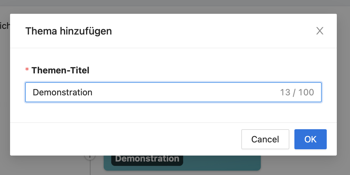Im Erstellungsfenster können Sie dem Thema einen Titel geben.
